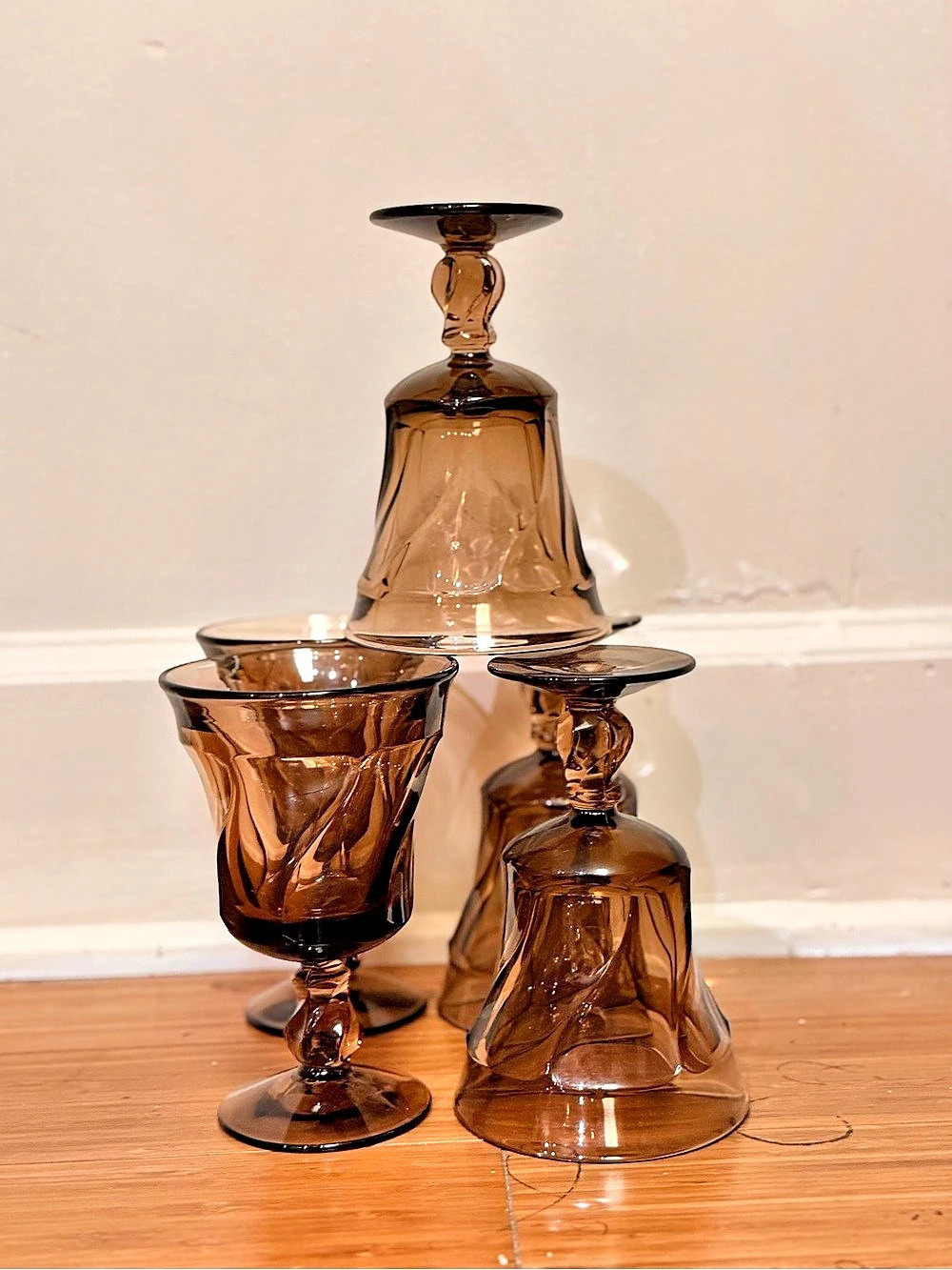 Vintage Brown Fostoria BrownTinted Glass Drinkware Set of Five